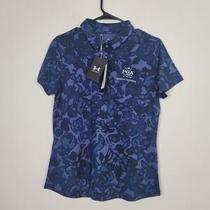 NWT Under Armour M Women's PGA of America North FL Golf Polo Blue Camo Abstract
